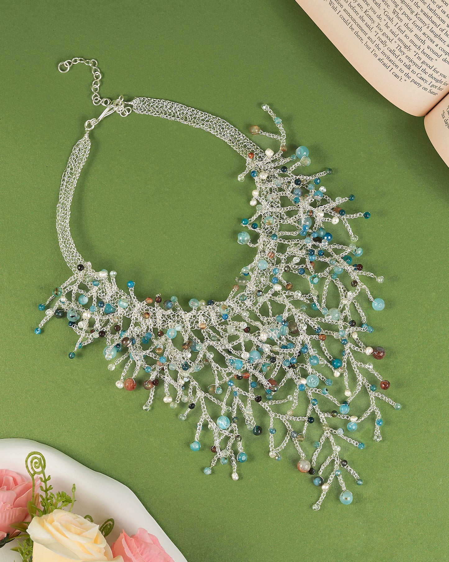 Vine Blue Silver Necklace