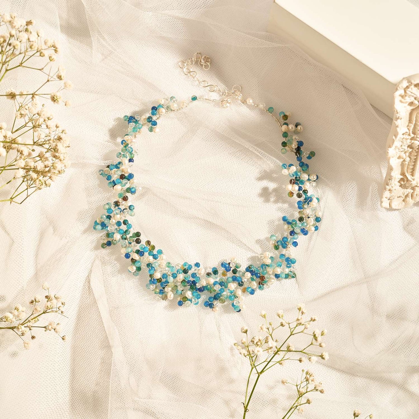 Baby breath choker blue silver