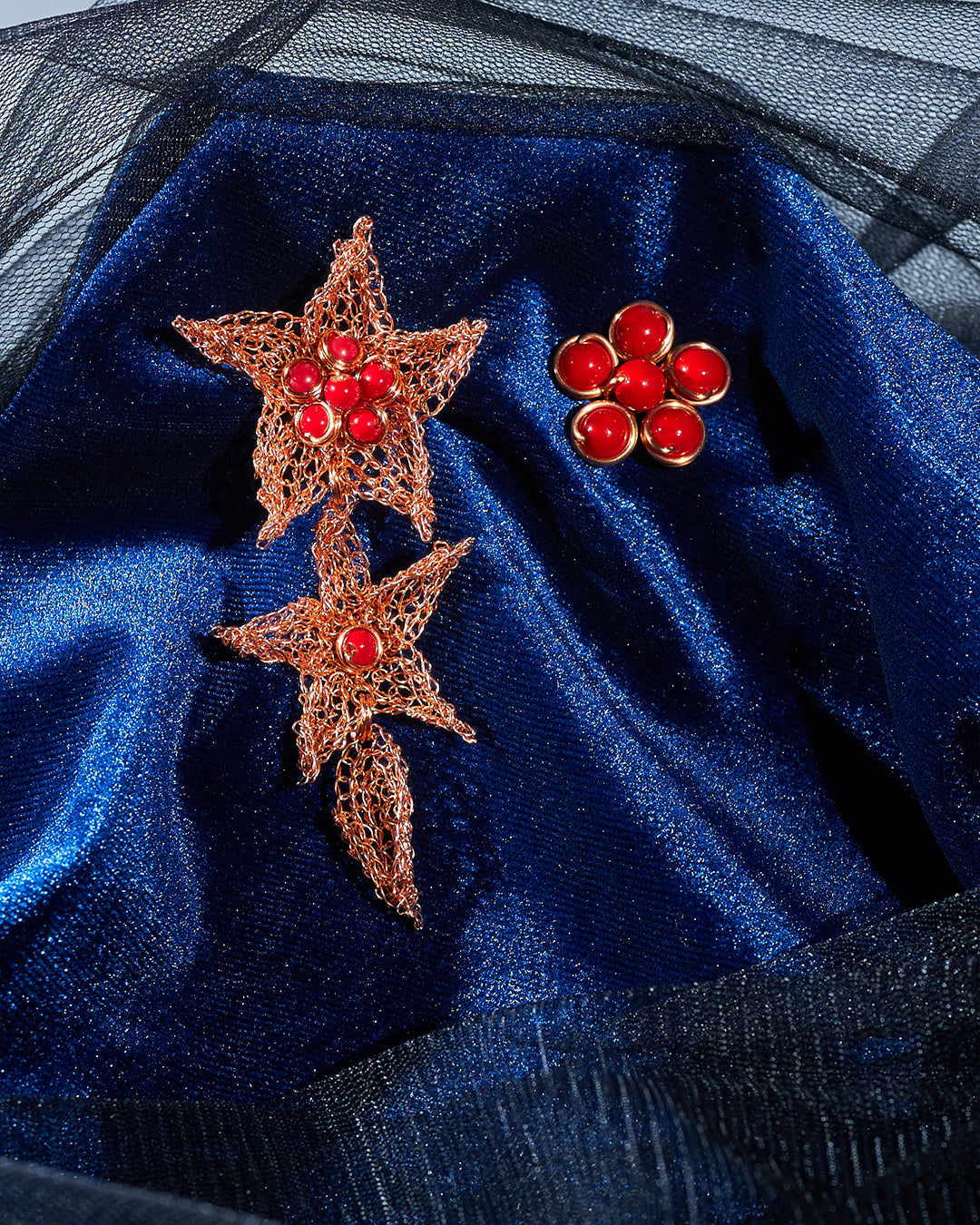 Sekar Red Rose Gold Earrings