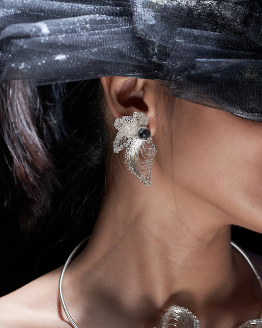 Padma Hematite Silver Earrings