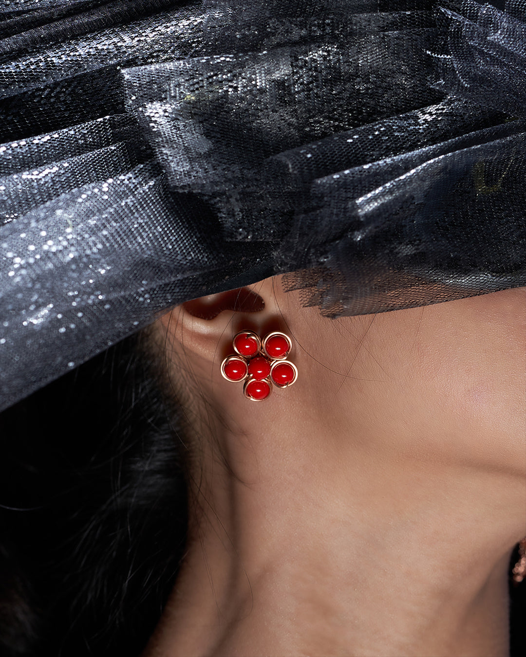 Sekar Red Rose Gold Earrings
