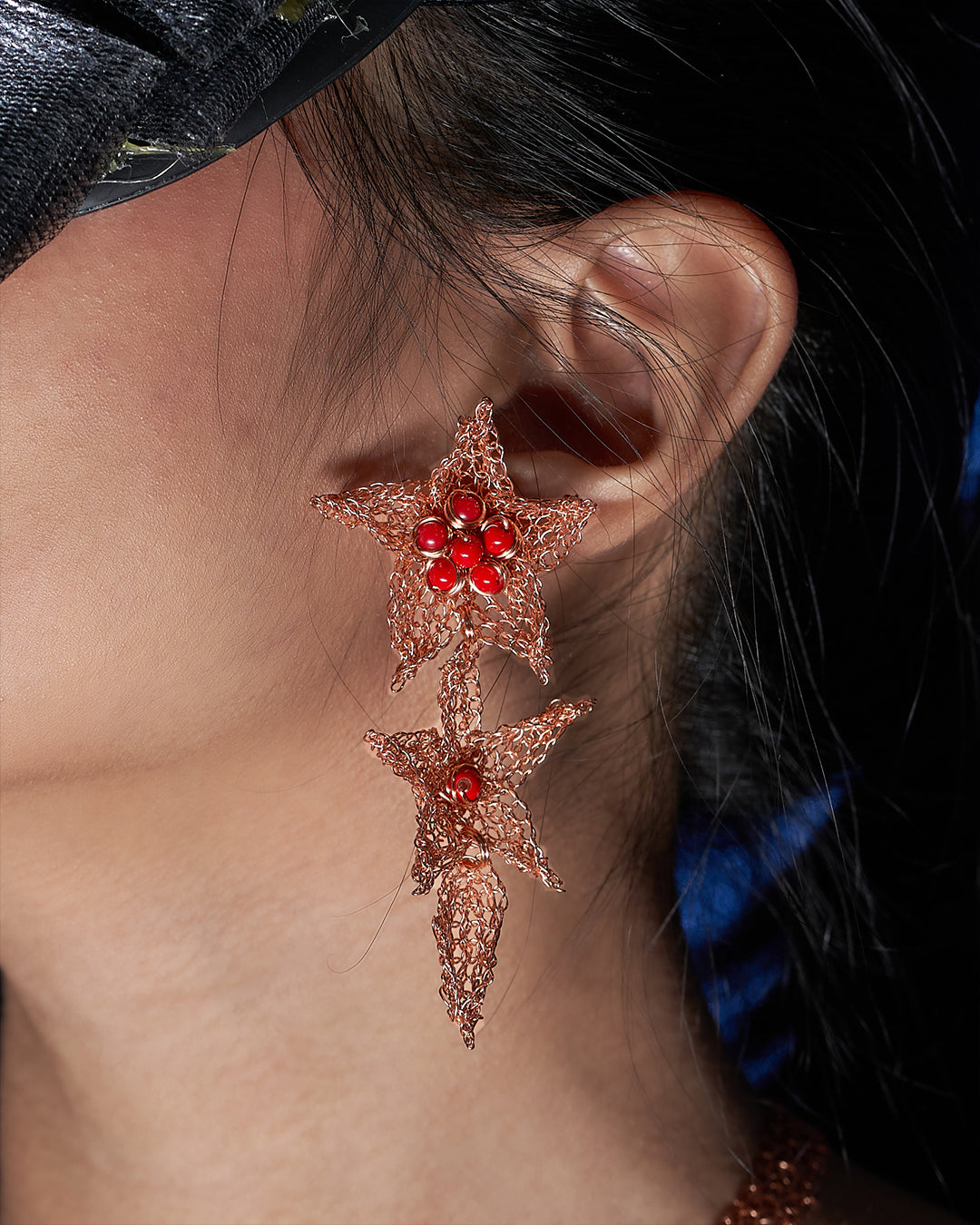 Sekar Red Rose Gold Earrings