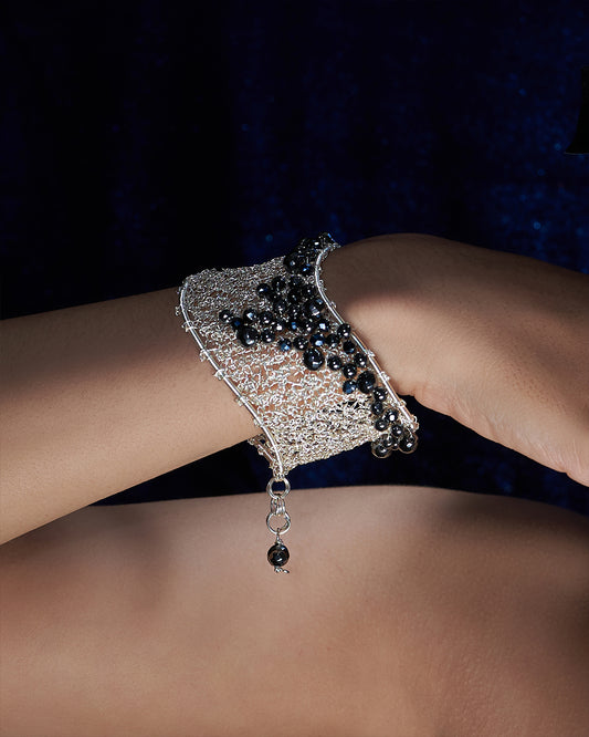 Avara Hematite Silver Bangle