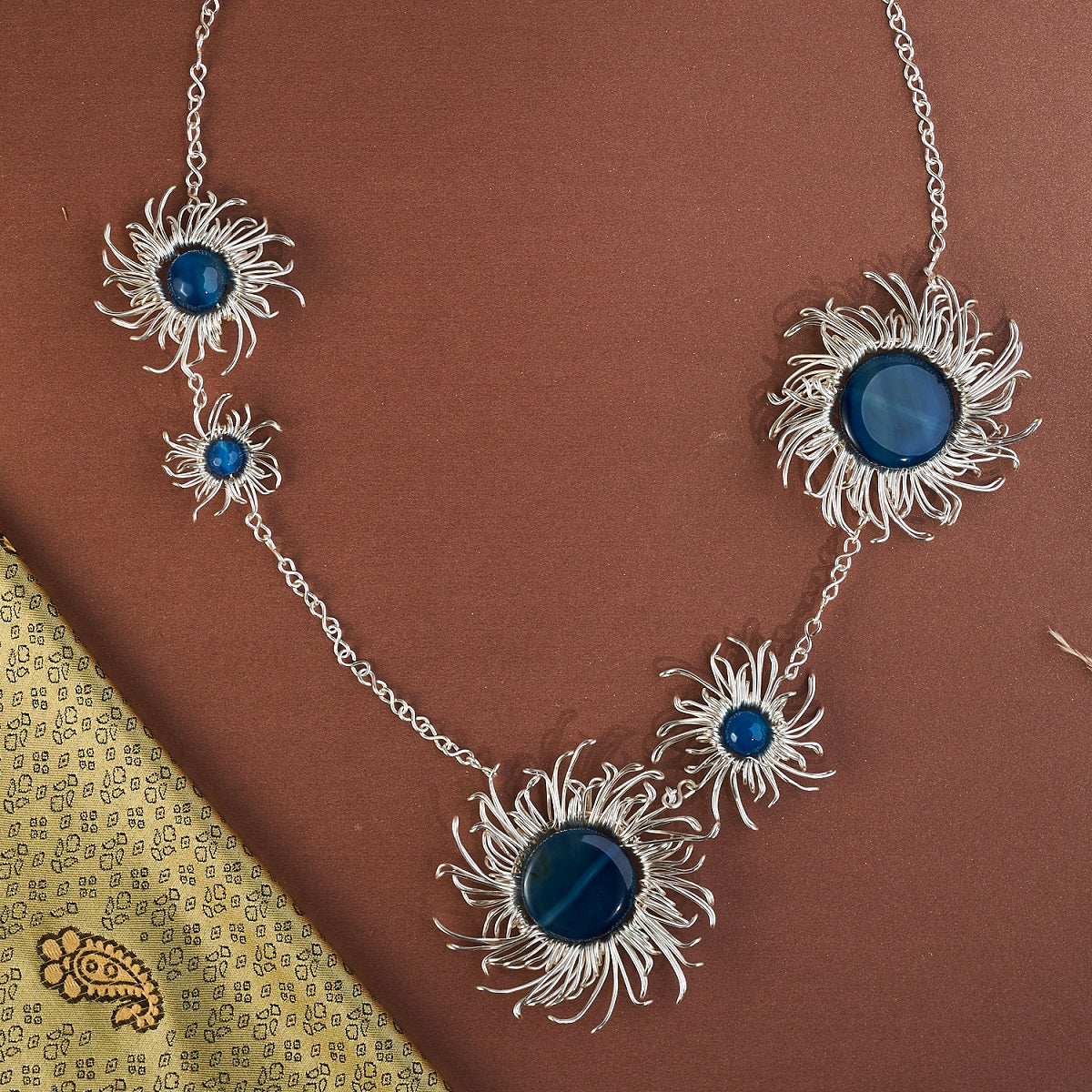 Mata Uroe Blue Silver Long necklace