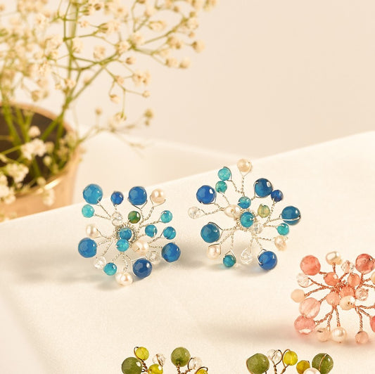Baby breath studded earring dark blue silver