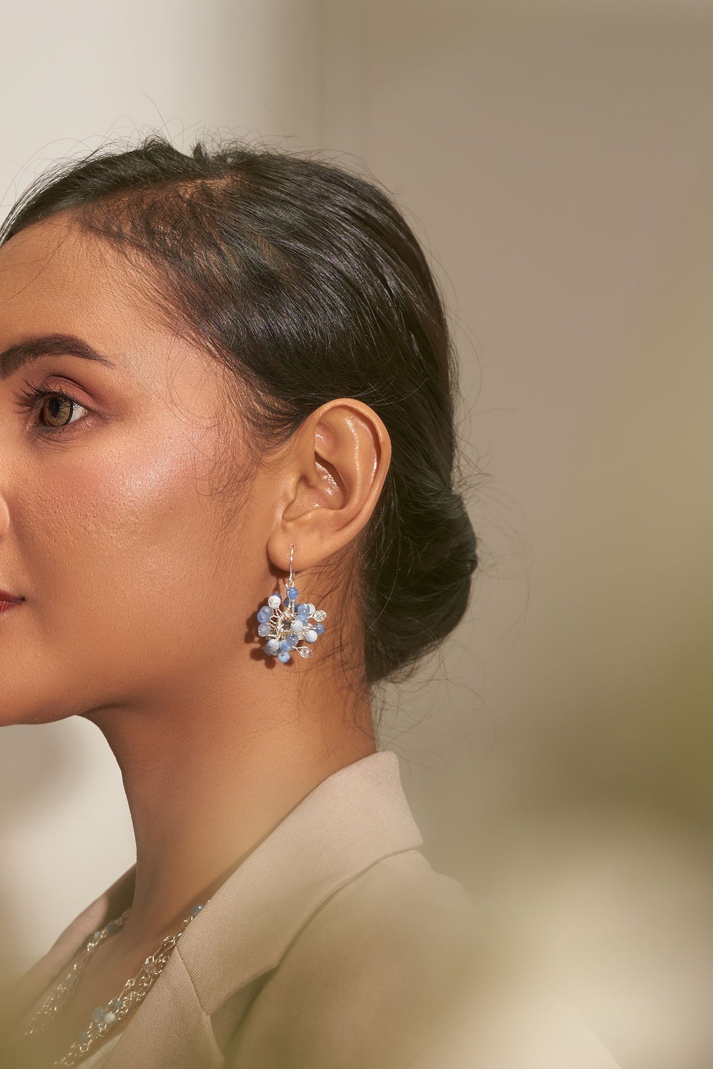Baby breath dangling earrings blue silver