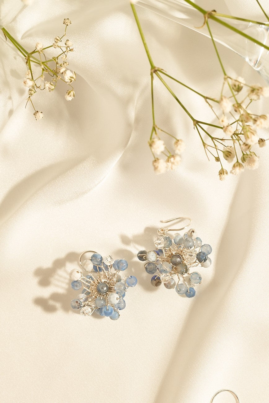 Baby breath dangling earrings blue silver