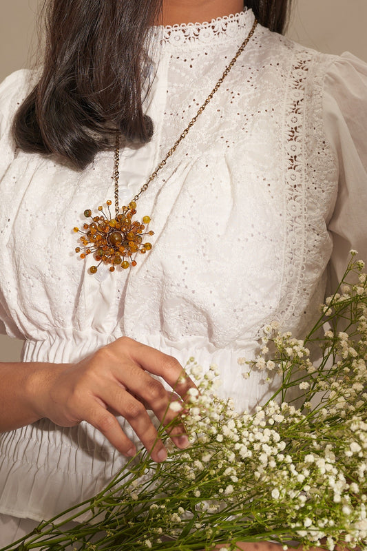 Baby breath pendant necklace brown GM