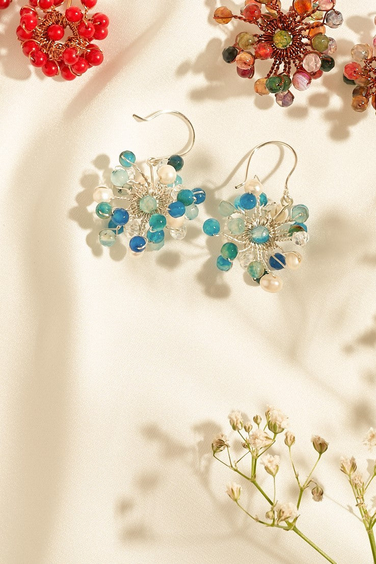 Baby breath dangling earrings dark blue silver