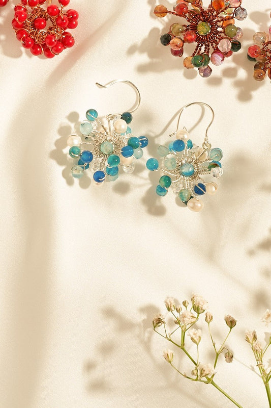 Baby breath dangling earrings dark blue silver