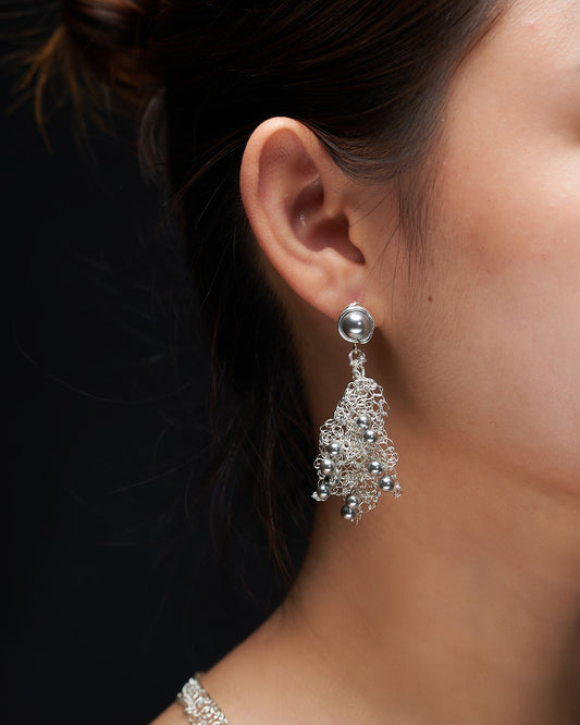 Wave leaves earring silver