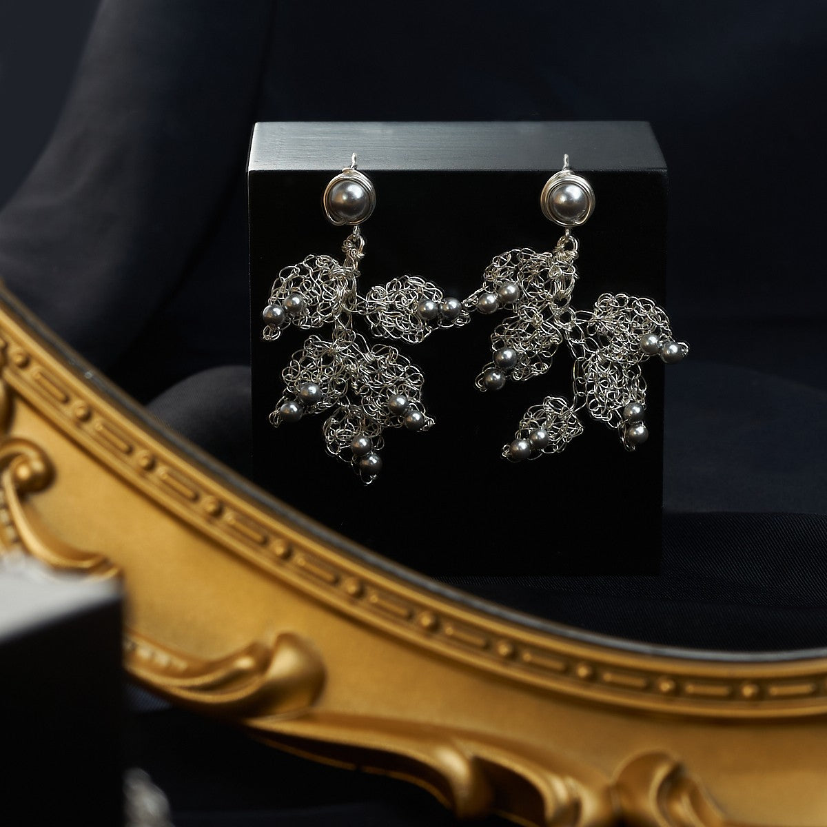 Wave leaves earring silver