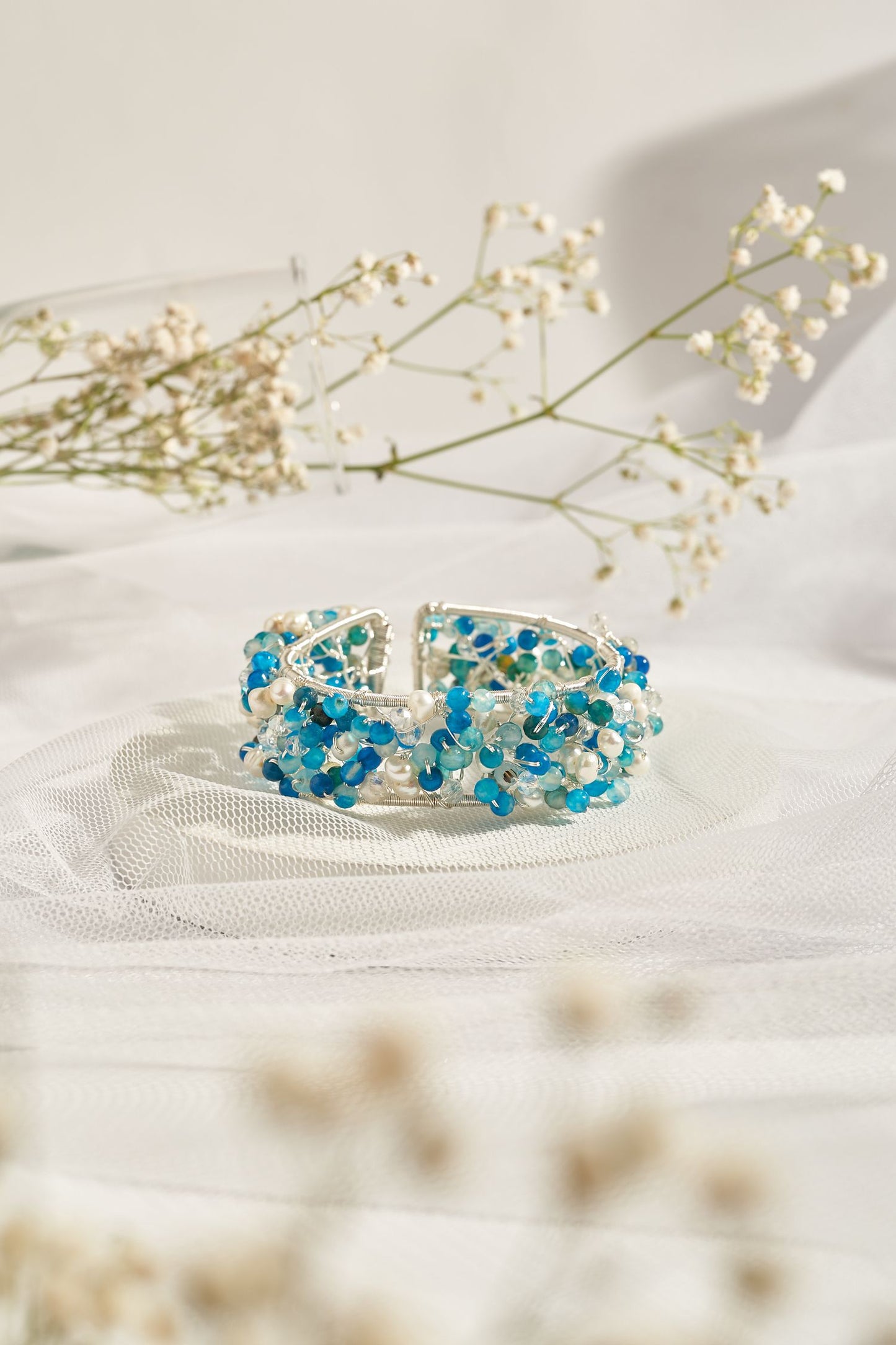 Baby breath bangle blue silver