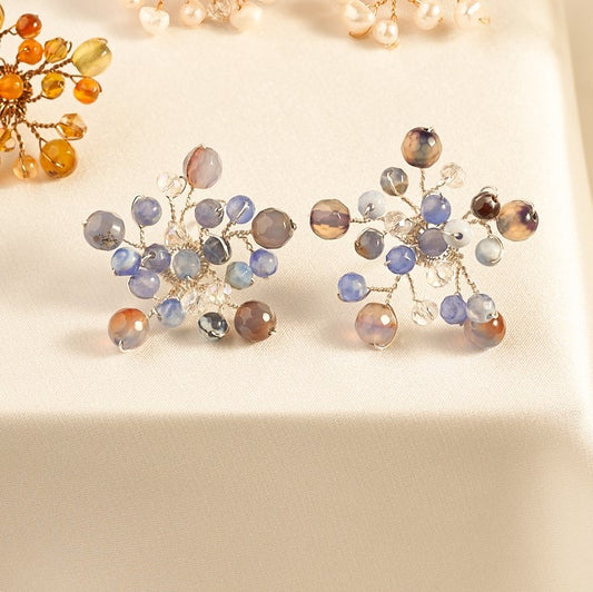 Baby breath studded earring blue silver