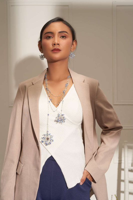 Baby breath multilayer necklace blue silver