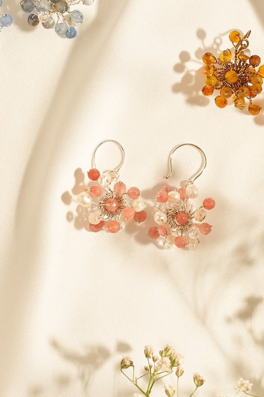 Baby breath dangling earrings pink silver