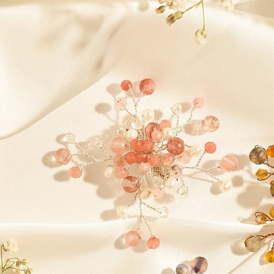 Baby breath brooch pink silver